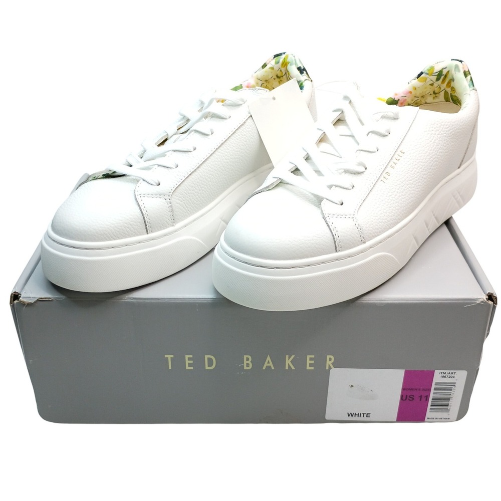Ted Baker Adison Floral Sneaker Women Size 11 White Floral Leather Platform